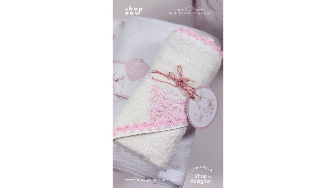 Set prima băiță cu nasii dupa botez cu fluturi roz Pink Butterfly Ritualul blând al apei pentru fetițe 16